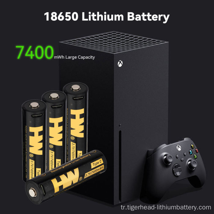 2PCS 3.7V 18650 7400mWh USB-C Şarj Edilebilir Lityum Pil